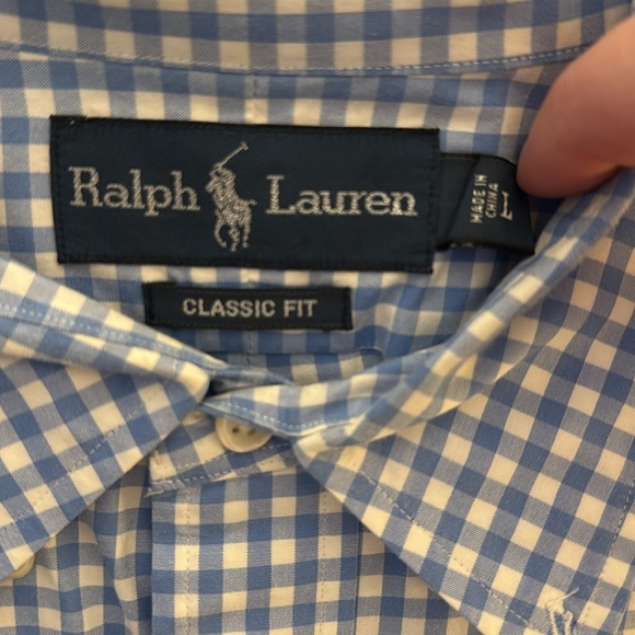 Men’s Ralph Lauren button-down classic fit size large. Blue and white checkered. - Picture 2 of 3